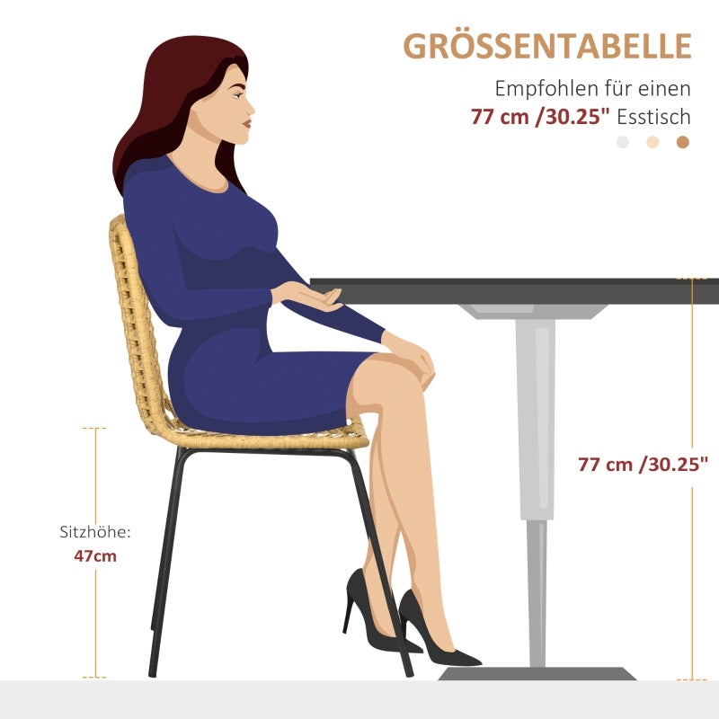 Juego de 2 sillas de comedor, silla de cocina con respaldo en aspecto ratán, acero, amarillo, 44x58x85cm para comedor - 5
