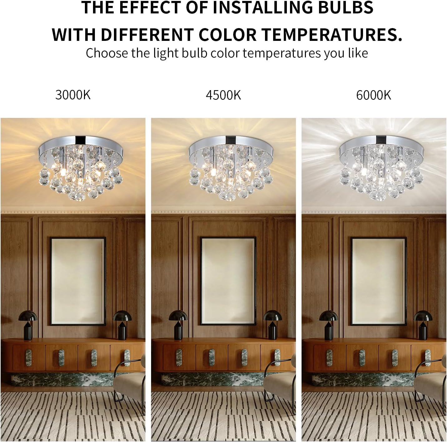 Lustre design en cristal avec structure chrome. Suspension élégante pour salon ou salle à manger. Sans ampoule. - 4