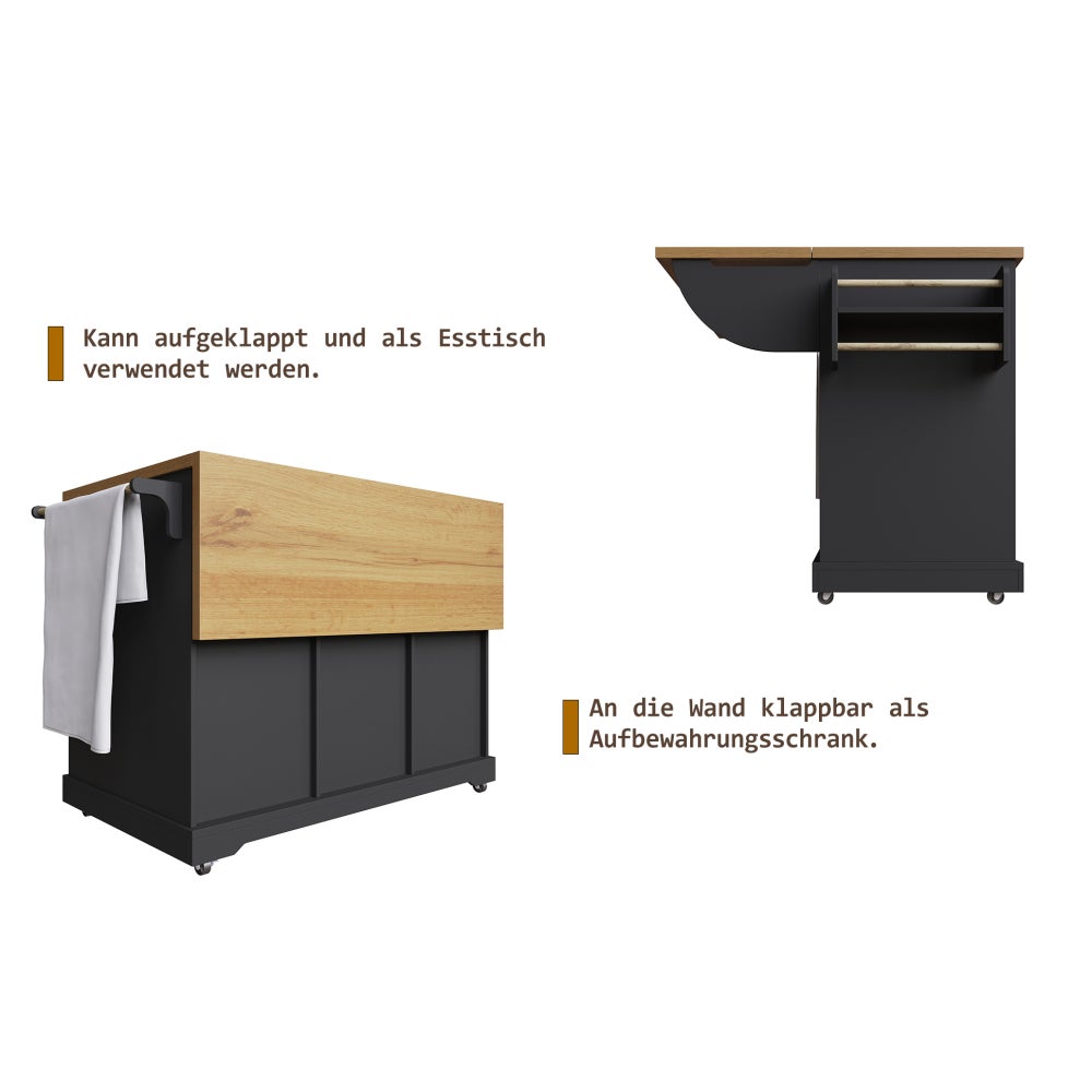Chariot Multifonction en Bois et Métal, Table Pliante et Rangement pour Cuisine et Salle à Manger - 8