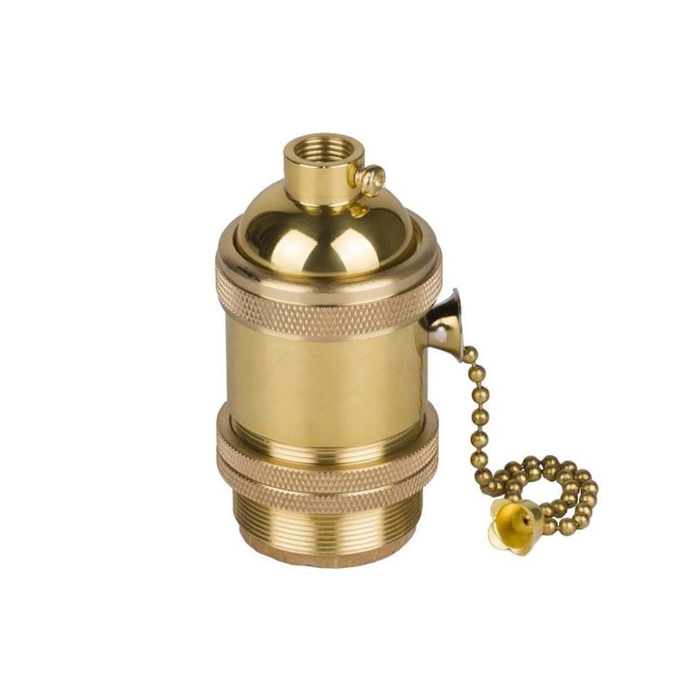 Uchwyt na żarówkę E27 w stylu vintage, podstawa lampy z przełącznikiem łańcuszkowym, kolor miedziany, mosiężny, uchwyt na żarówkę z czystej miedzi,