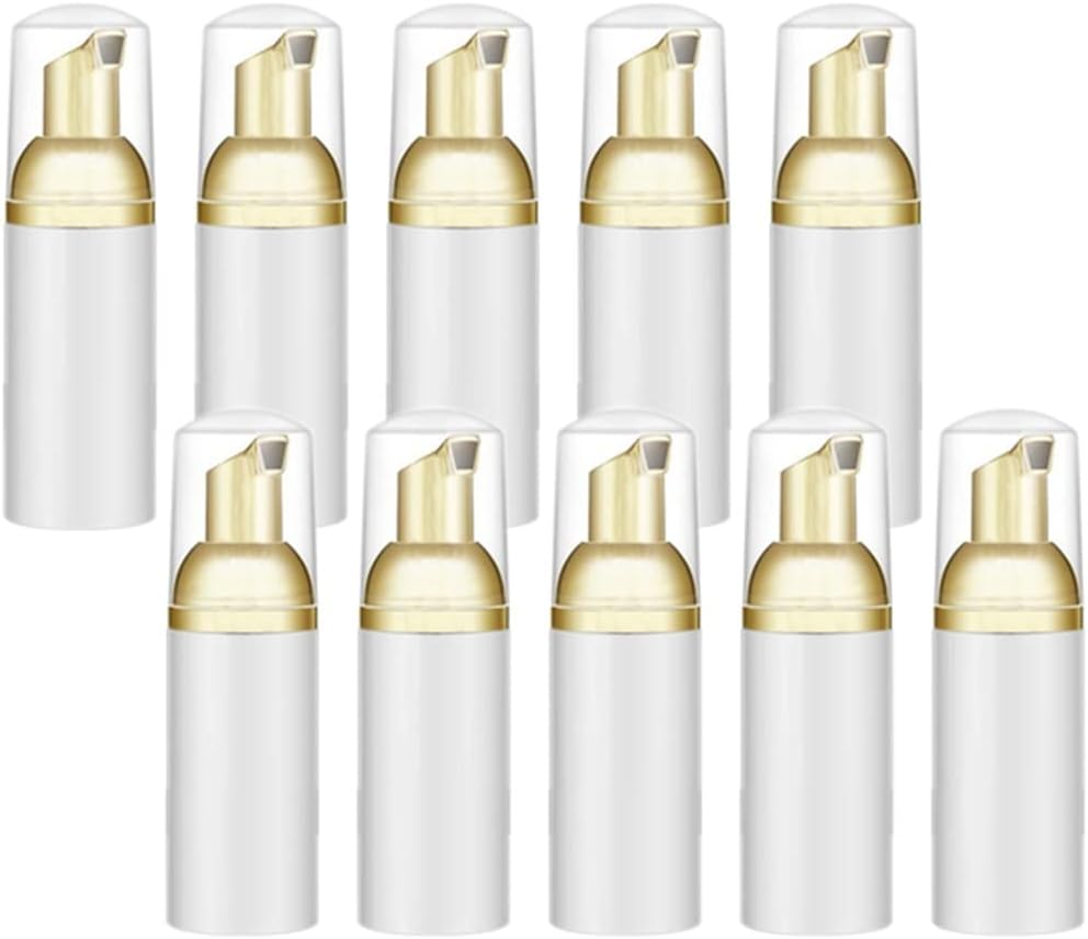 Zestaw 10 butelek z pompką do piany, zestaw butelek podróżnych, butelki podróżne 50 ml, rozpylacz do perfum, pusty dozownik z pompką do mydła w płynie