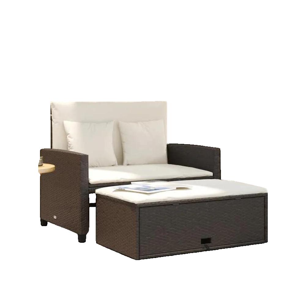 Sofa ogrodowy vidaXL Technorattan Brązowy 2-osobowy z zdejmowanymi poduszkami
