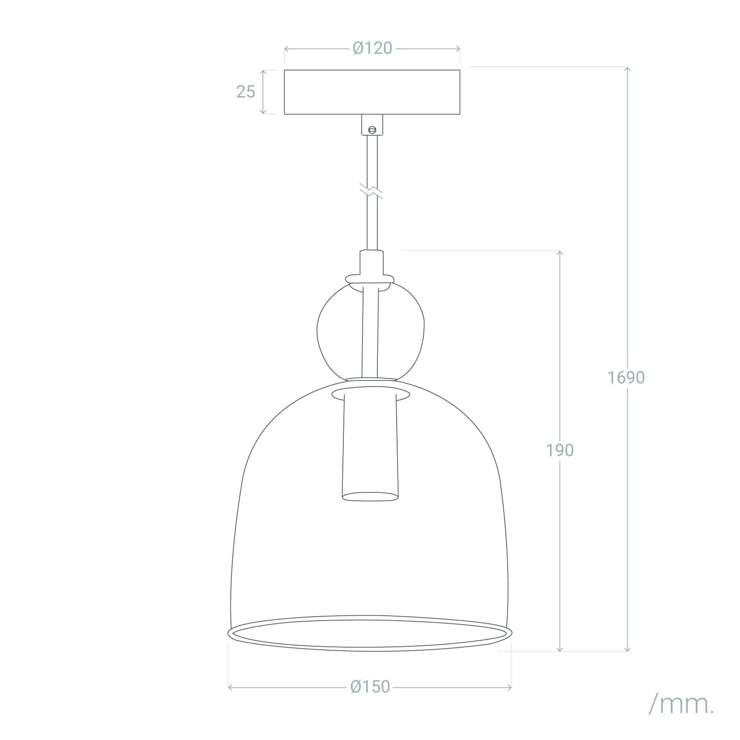 Lámpara Colgante Metal y Cristal Mono-Baudelaire, Ámbar, Cristal,Hierro,Cristal,Hierro, E14,E14, IP20, 1690 mm x Ø150 mm Verre,Fer - 5