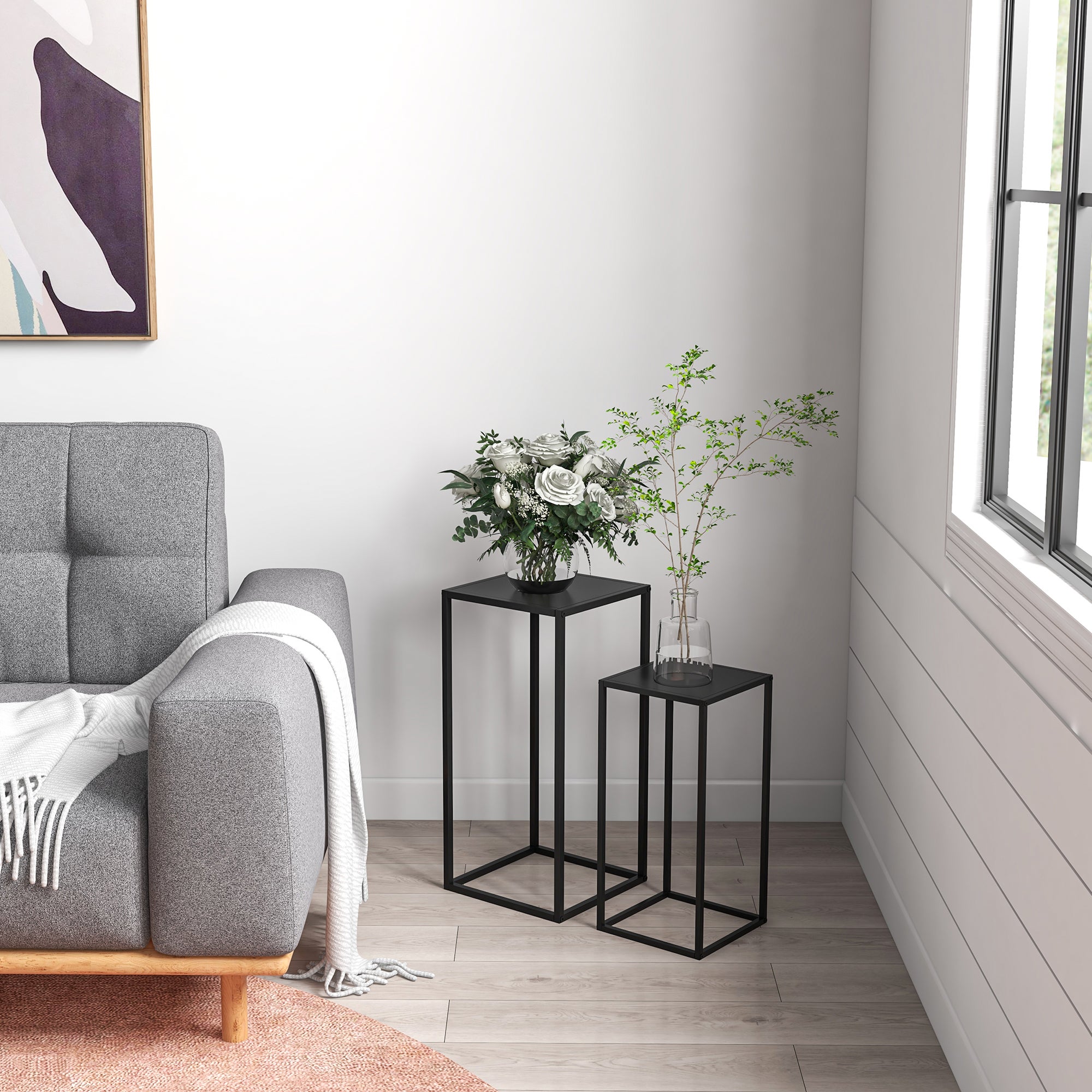 Lot de 2 étagères à fleurs portes plantes acier noir - 4