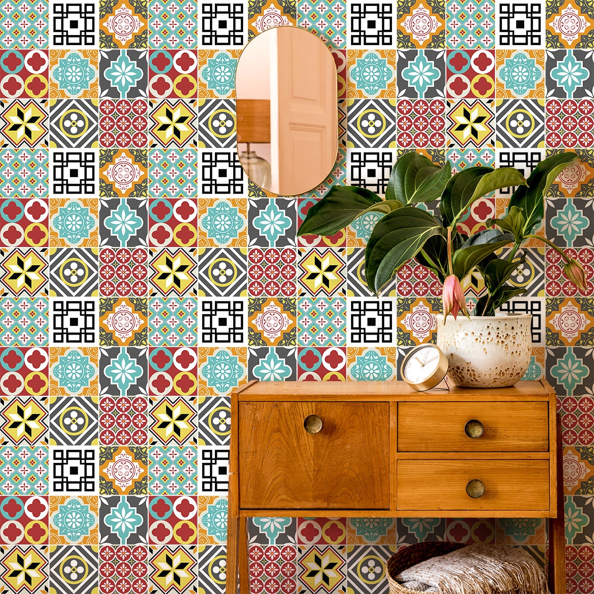 Sticker Mural Carrelage adhésif Cuisine Salle de Bain - 9 STICKERS CARREAUX DE CIMENT BRIGITNIA - 9stickers10x10cm - 6