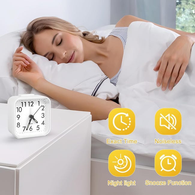 Reloj despertador de cuarzo, analógico, silencioso, con función de