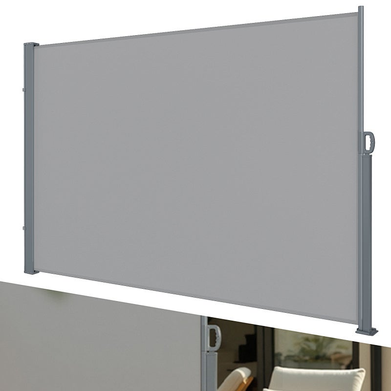 Biombo exterior retráctil 180 x 300 cm toldo lateral con funda protectora - toldo lateral vertical para proteger la intimidad - gris