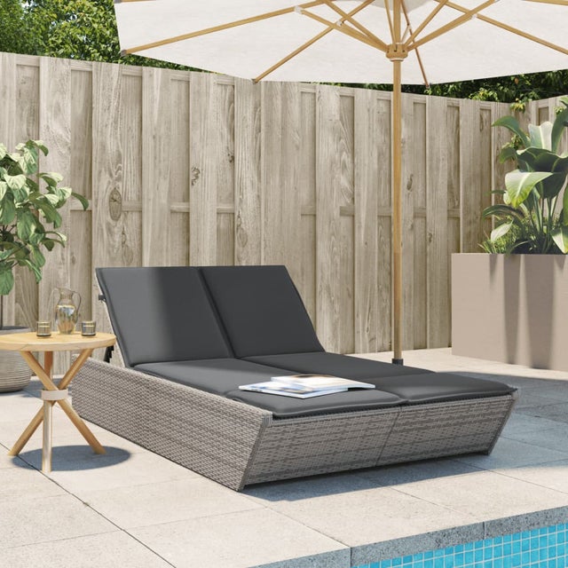 Set Relax Da Giardino 5 Pezzi In Polyrattan Grigio - 2 Lettini Pieghevoli, Tavolo E Cuscini - VidaXL - 2