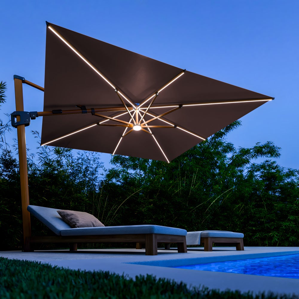 IASO Basics Calpe – Parasol déporté 3x3, toile couleur terre cuite, structure effet bois - 7