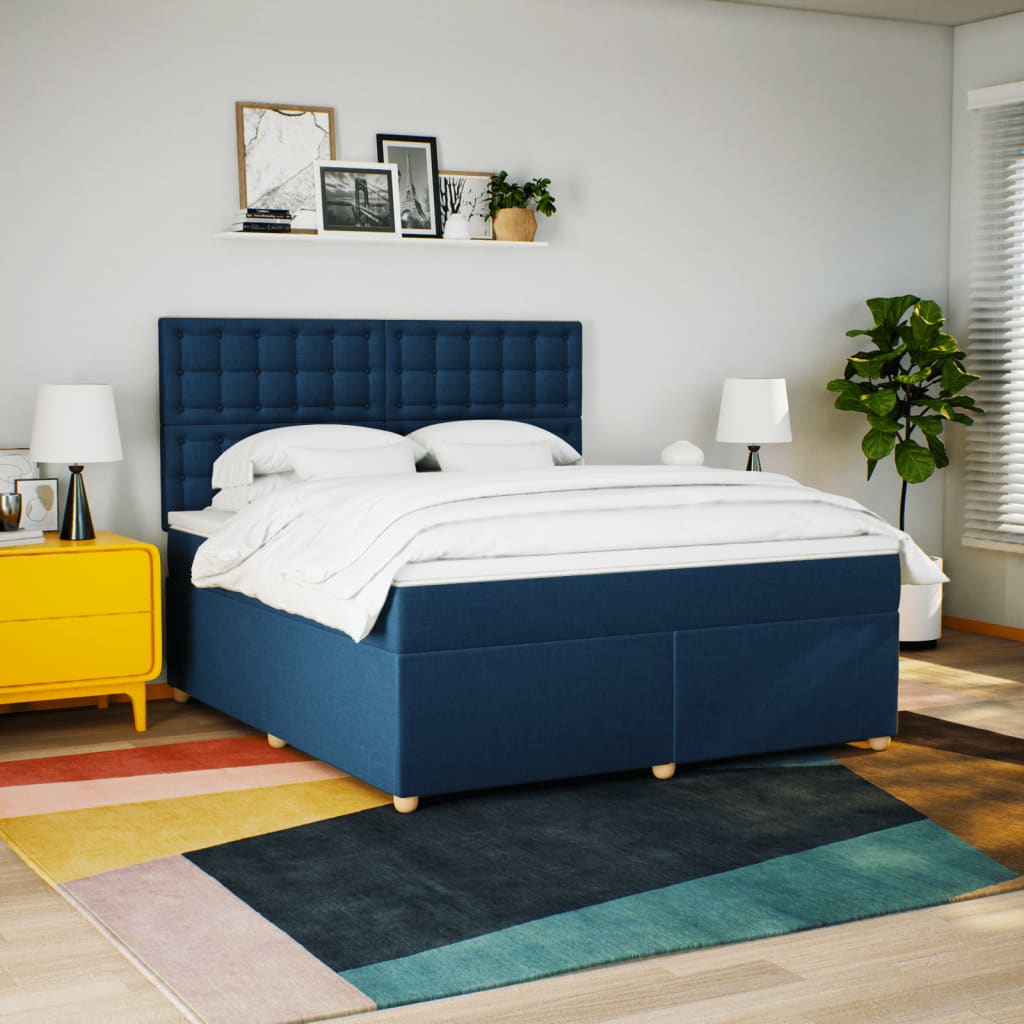 Sommier à lattes de lit avec matelas Bleu 180x200 cm Tissu — COMFORTXL - 3