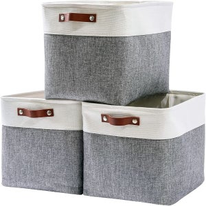 DULLEMELO Cestino Portaoggetti In Tessuto Grigio – Piccolo, Pieghevole, Con Inserti In Cartone, 30x20x13 Cm, Per Scaffali E Organizzazione Casa