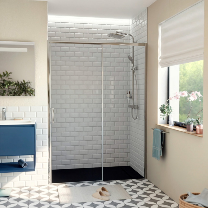 Swiss Aqua Technologies TEX BB Porta doccia scorrevole anticalcare per doccia 140x195cm con profili cromati lucidi (TEXDBB140CRT-SET) - 2