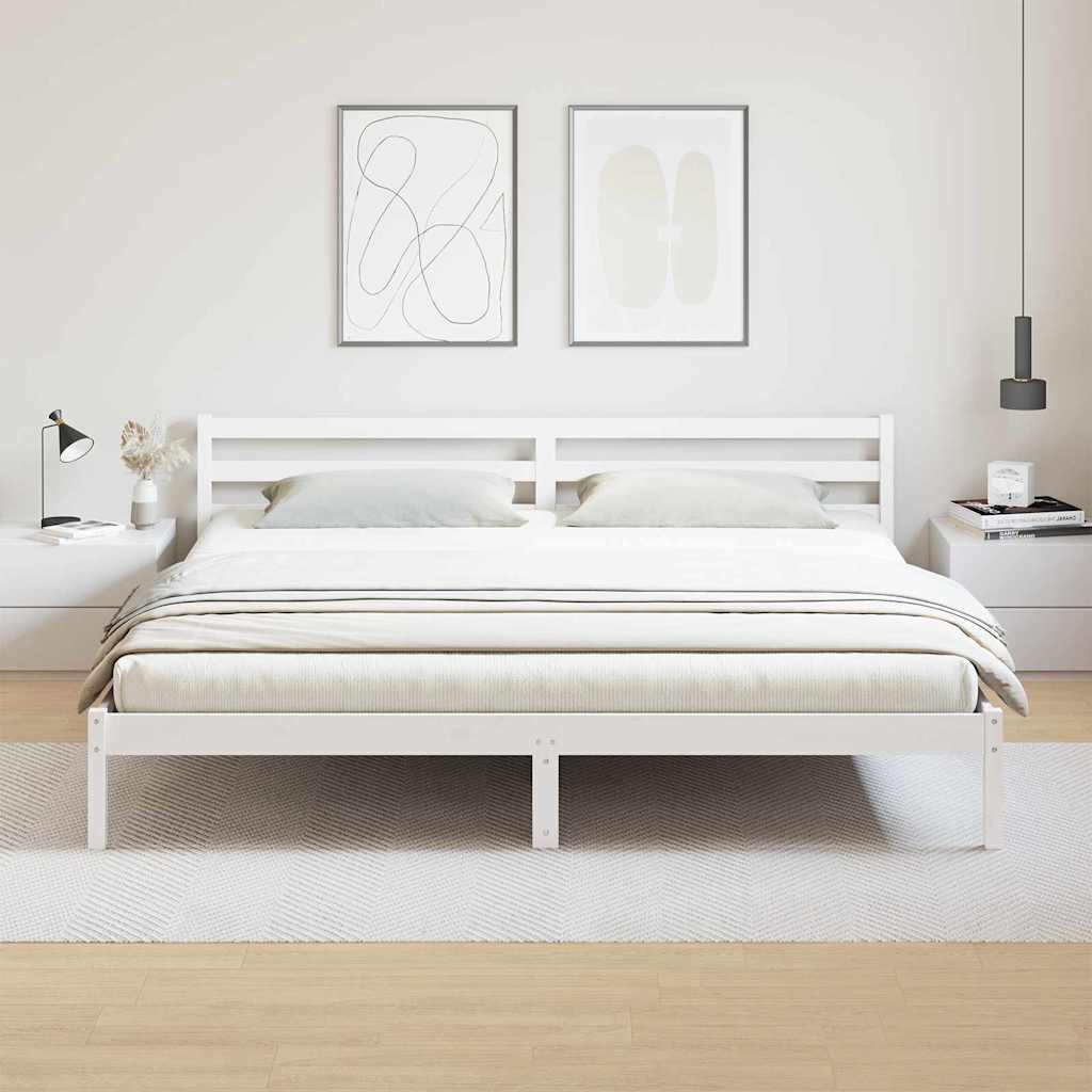 Cadre de lit blanc en bois de pin massif pour la chambre, 225,5 × 205,5 × 69,5 cm - 4