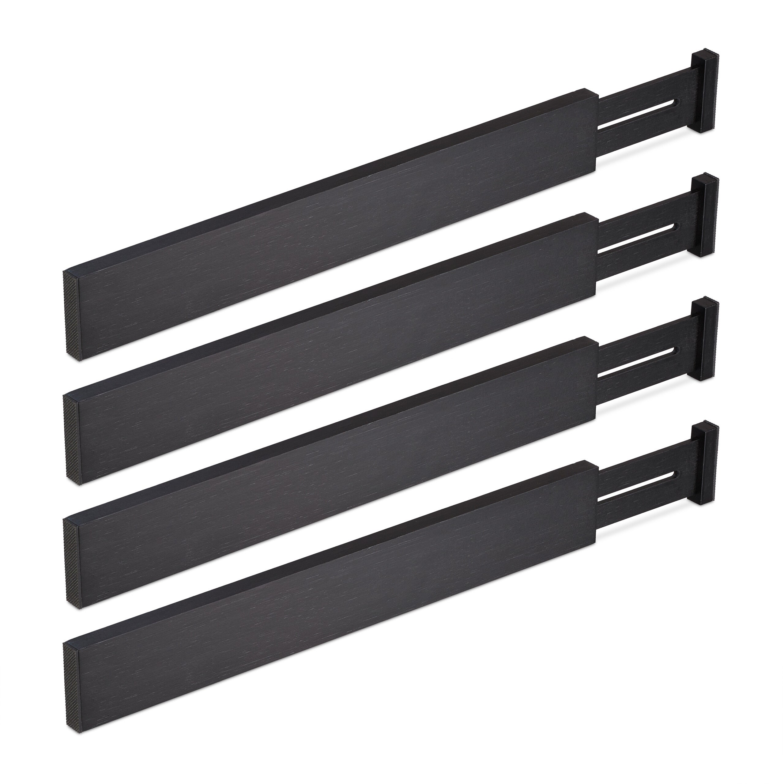 Lot De 4 Séparateurs De Tiroir Réglables En Bambou - Extensibles De 35,4 à 48 Cm - Organisateur De Cuisine Noir