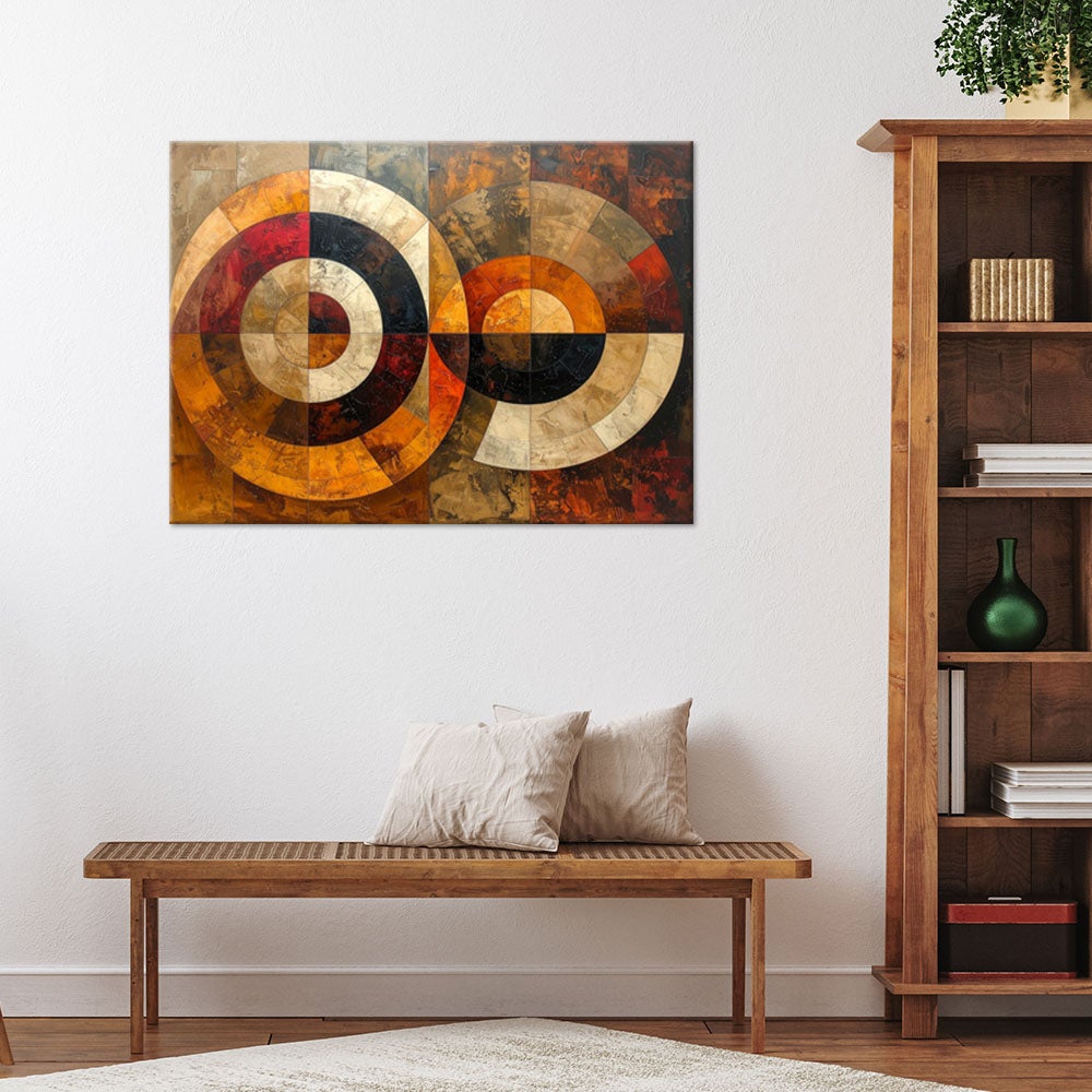 Nowoczesny Obraz do salonu, Abstrakcyjne Geometryczne Koła w Ciepłych Odcieniach 120x80 - 2