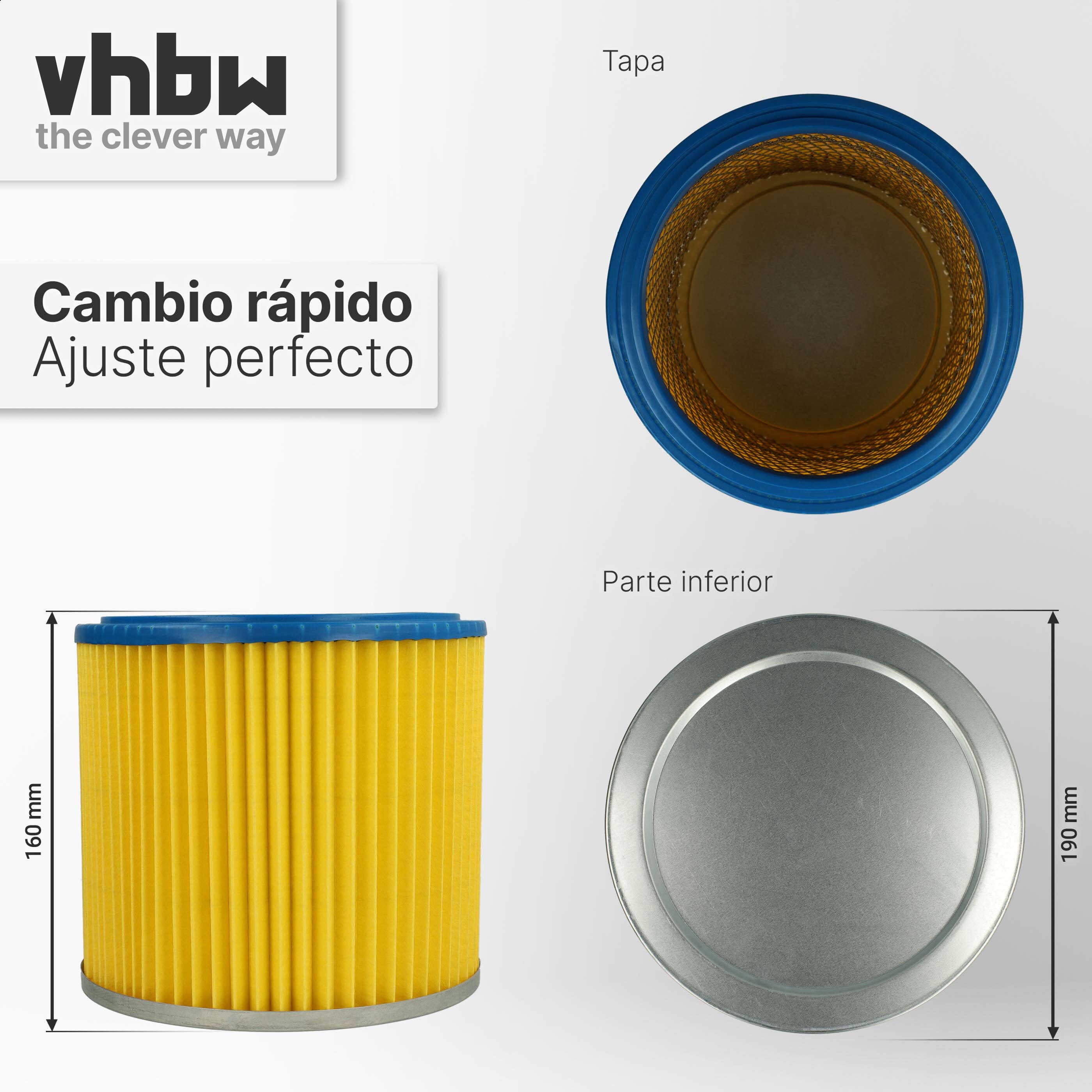 vhbw 3x filtre plissé compatible avec Lavor GBX 32, 3.752.0032, GBX 22, GNX 22, GNX 32 Nilo, GN 22, GN 32 aspirateur - bleu / jaune - 5