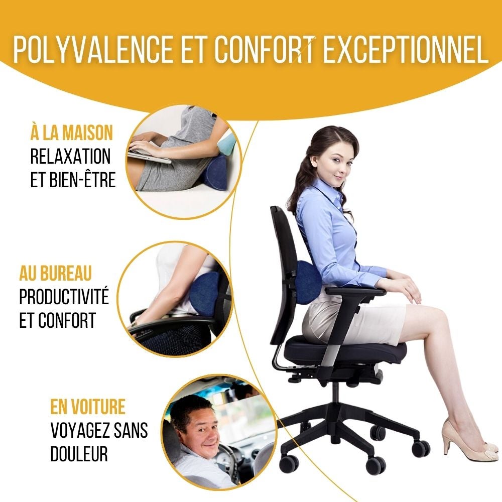 Demi-Traversin de Soutien Lombaire à Mémoire de Forme MULTIFONCTIONNEL - 42x18x10 - Sangle réglable - 3