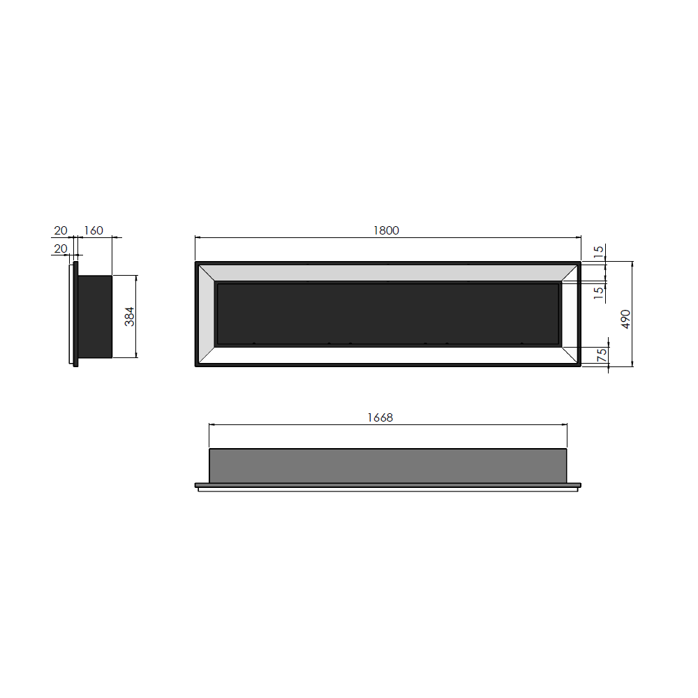Lareira embutida a bioetanol Frame 1800 SimpleFire com vidro preto - 7