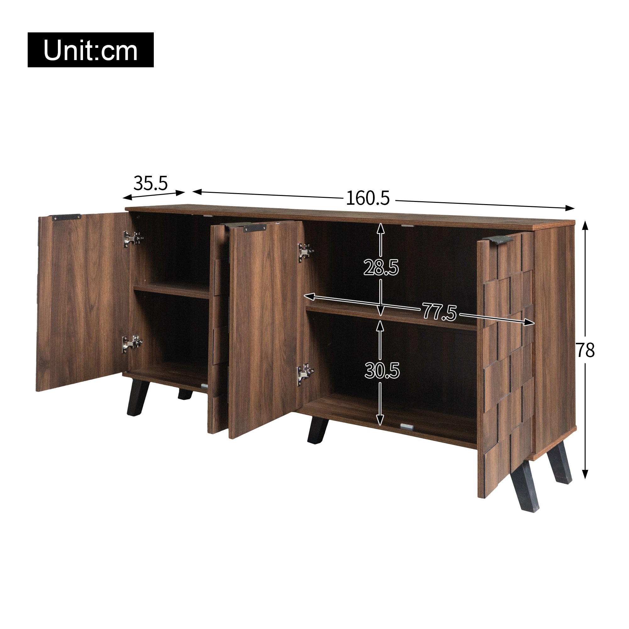 Szafka na buty 160,5 x 35,5 x 78 cm - 4 drzwi - Regulowane półki - Wykończenie imitujące drewno - Płyta wiórowa - Brązowy - 6