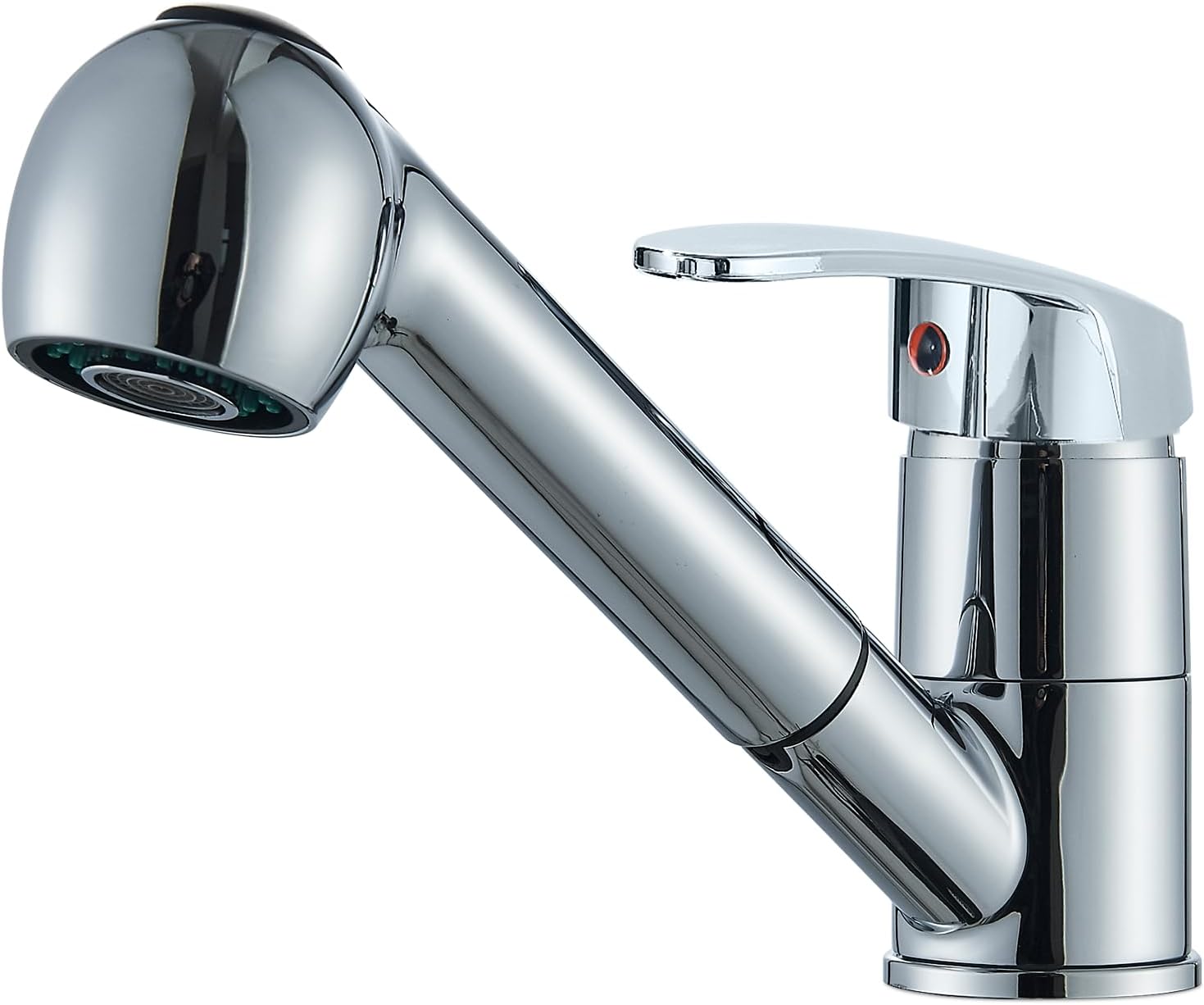 Bateria kuchenna chromowana, jednouchwytowa z główką prysznicową, obrotowa 360°, jednootworowa, 2 tryby strumienia, mosiądz