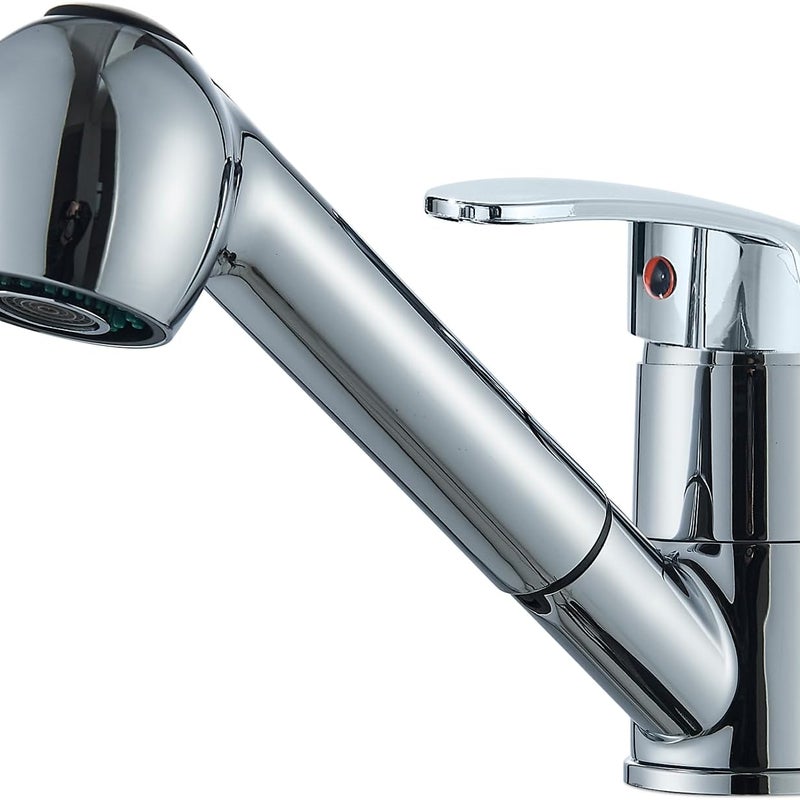 Bateria kuchenna chromowana, jednouchwytowa z główką prysznicową, obrotowa 360°, jednootworowa, 2 tryby strumienia, mosiądz