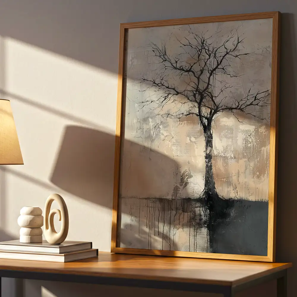 DekoArte - Tableau Décoratif Mural Salon Contemporain 50x70 Cm Tableau Avec Cadre Bois Naturel Inclus Tons Verts Et Naturels Fait En Espagne 97120541