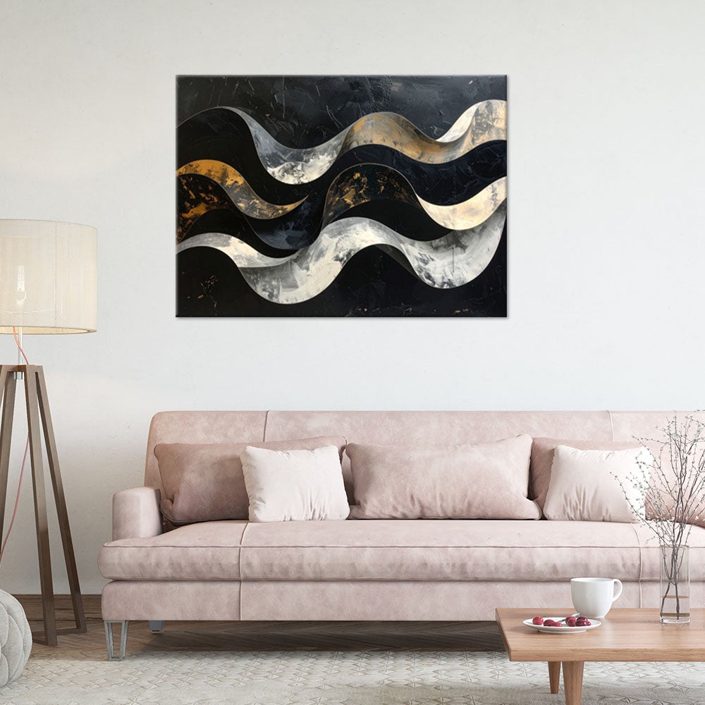 Obraz do salonu sypialni biura loftu, Abstrakcyjne fale na czarnym tle 60x40 - 2