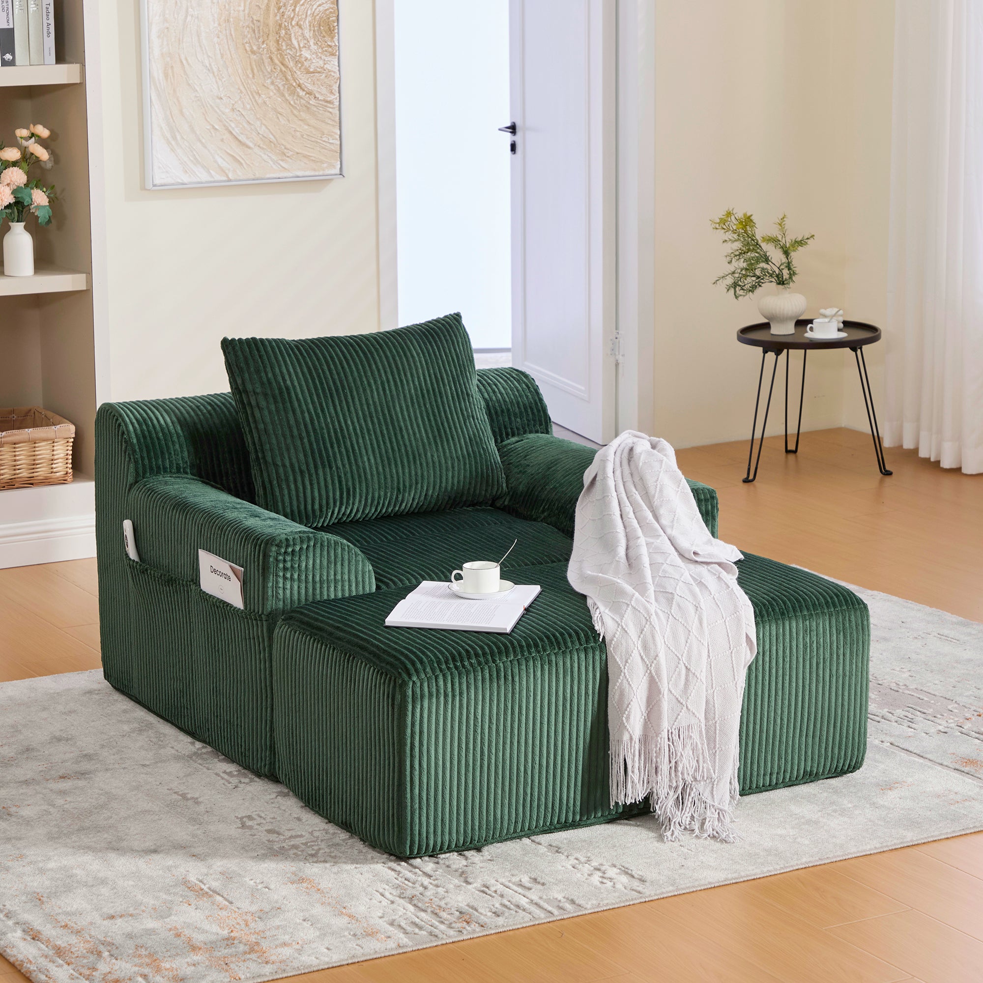 Fauteuil surdimensionné en velours côtelé, poches latérales, coussin, assise profonde, sans montage – ComfortXL - 4
