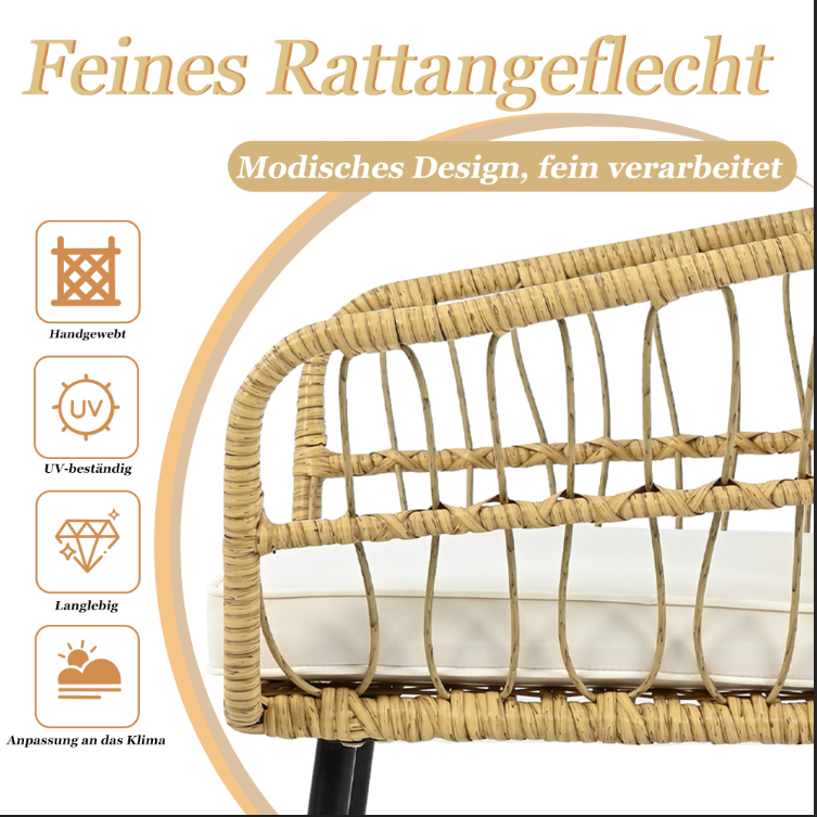 Ensemble Lounge de Jardin 5 Pièces, Composé d‘1 Table à Manger, 2 Chaises, 2 Tabourets, Mobilier en Rotin, Naturel - 6