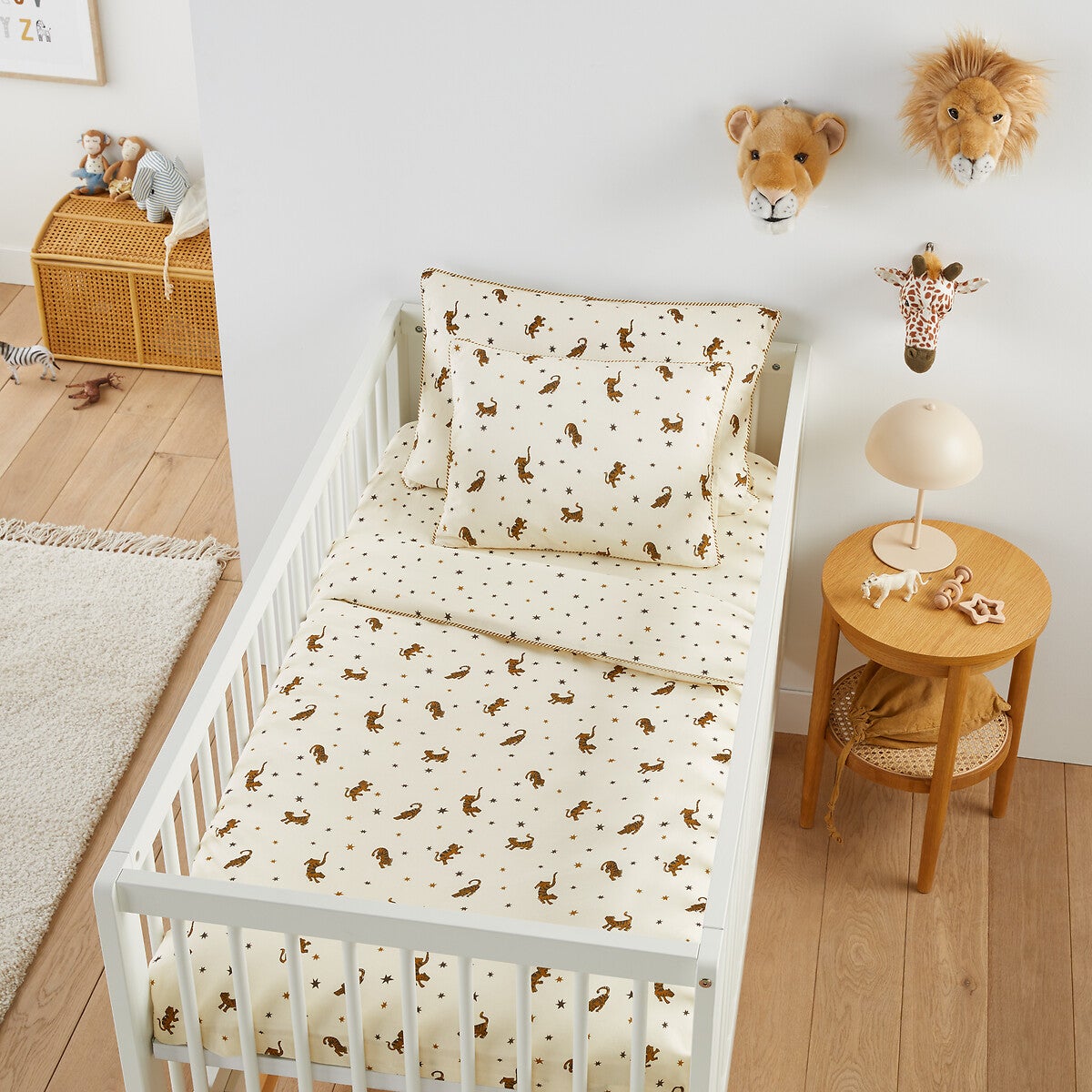 VERTBAUDET Housse De Couette Bébé Trek Blanc Imprimé 80x120 Cm - Motifs Jungle Et Rayures
