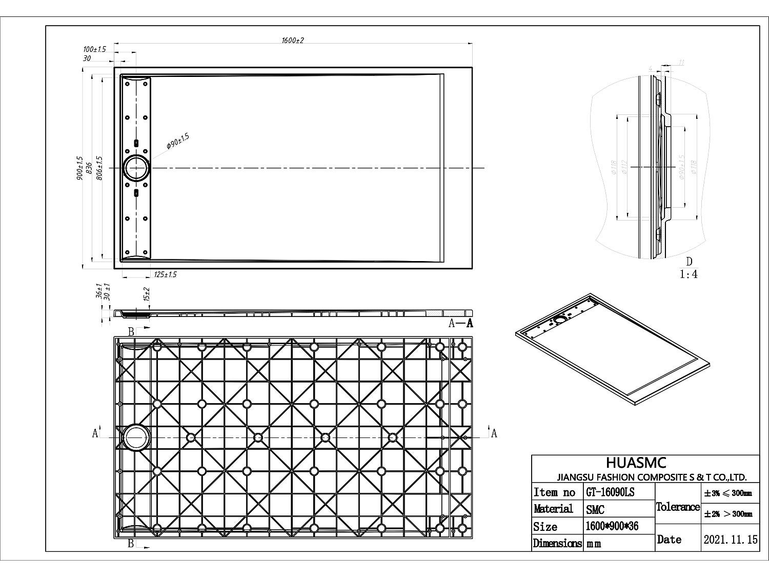 Receveur de douche extra plat à poser ou à encastrer recoupable en résine SMC avec siphon - Blanc - 160 x 90 cm - LYROSA - 7