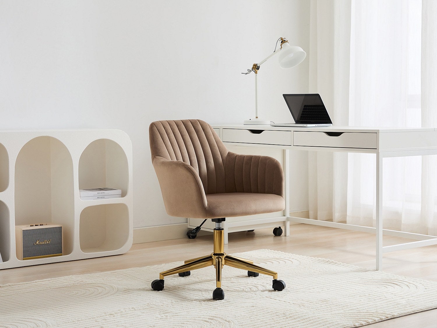 Sedia Ufficio Girevole In Velluto Blu Con Braccioli Modello Cloe | Poltrona PC Ergonomica Con Altezza Regolabile E Base A 5 Ruote | Scrivania Design Versatile Per Studio E Cameretta - 4