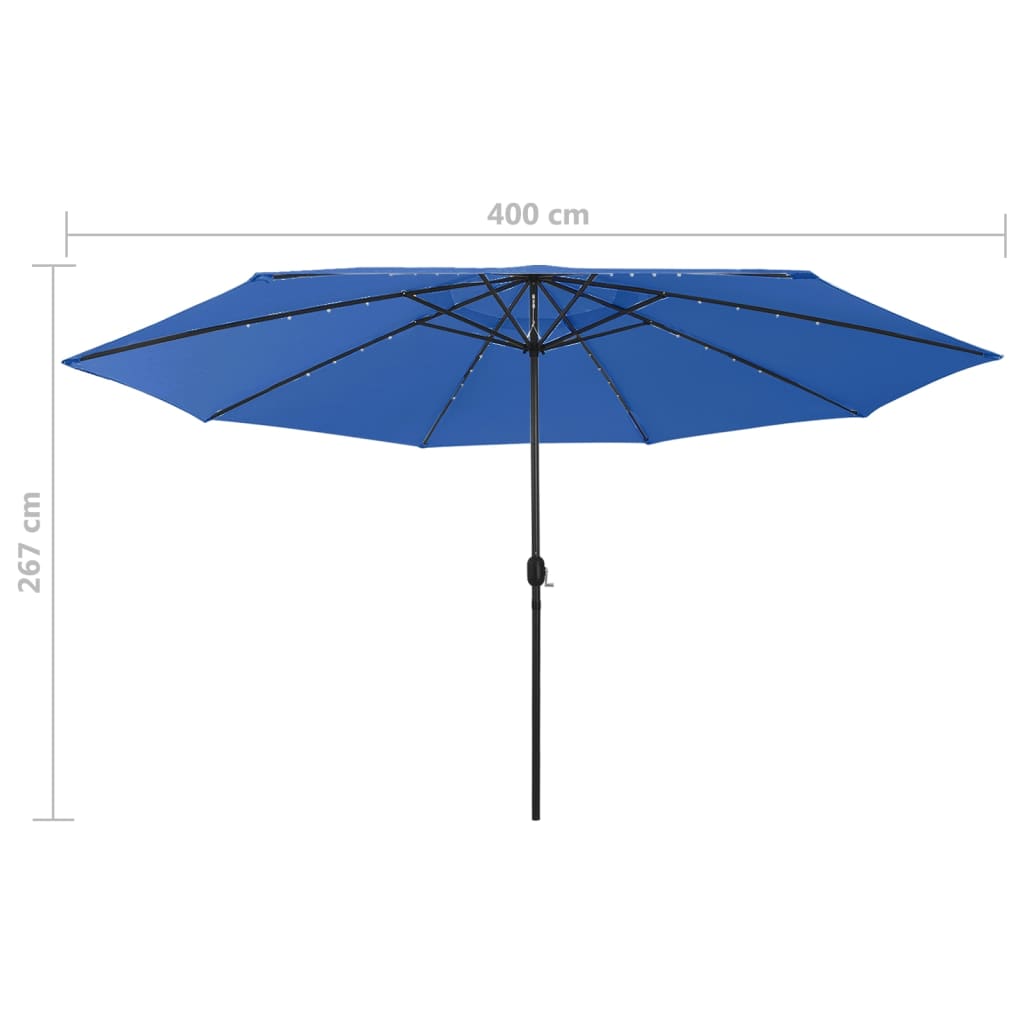 Parasol d'extérieur avec LED et mât en métal 400cm Bleu azuré - 7