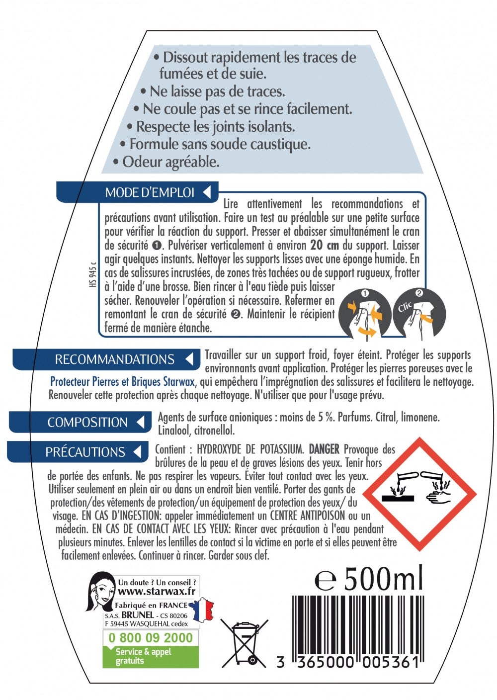 Nettoyant Express inserts de cheminées - Spray 500 ml - STARWAX - 2