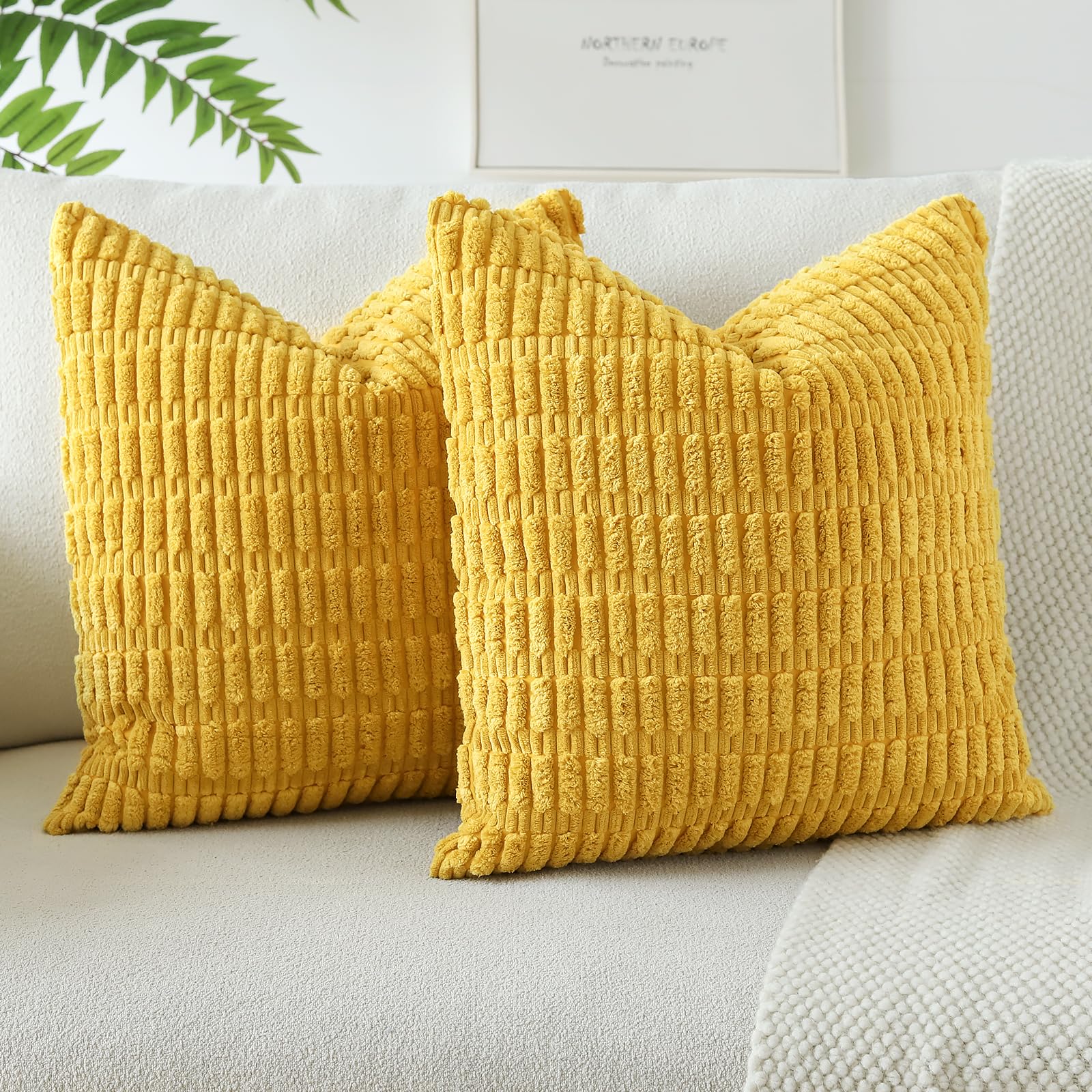 JOTOM Lot De 2 Housses De Coussin Velours Côtelé 30x50cm Noir - Décoration Canapé