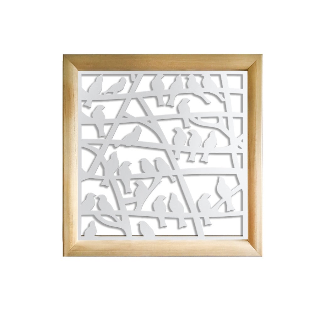 Pájaros - módulos decorativos cuadrados en madera y pvc - medida 98x98cm - espesor 64mm - color interno blanco