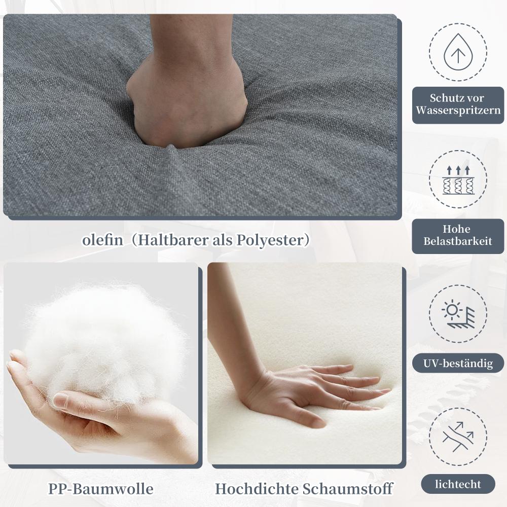 Salon de jardin 6 pièces en corde grise avec cadre en fer galvanisé, coussins inclus, table avec plateau en verre, pieds réglables - 3