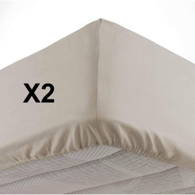 Lot de 2 Draps housse bonnet 30 cm 2 personnes 140 x 190 cm microfibre Oscar Naturel