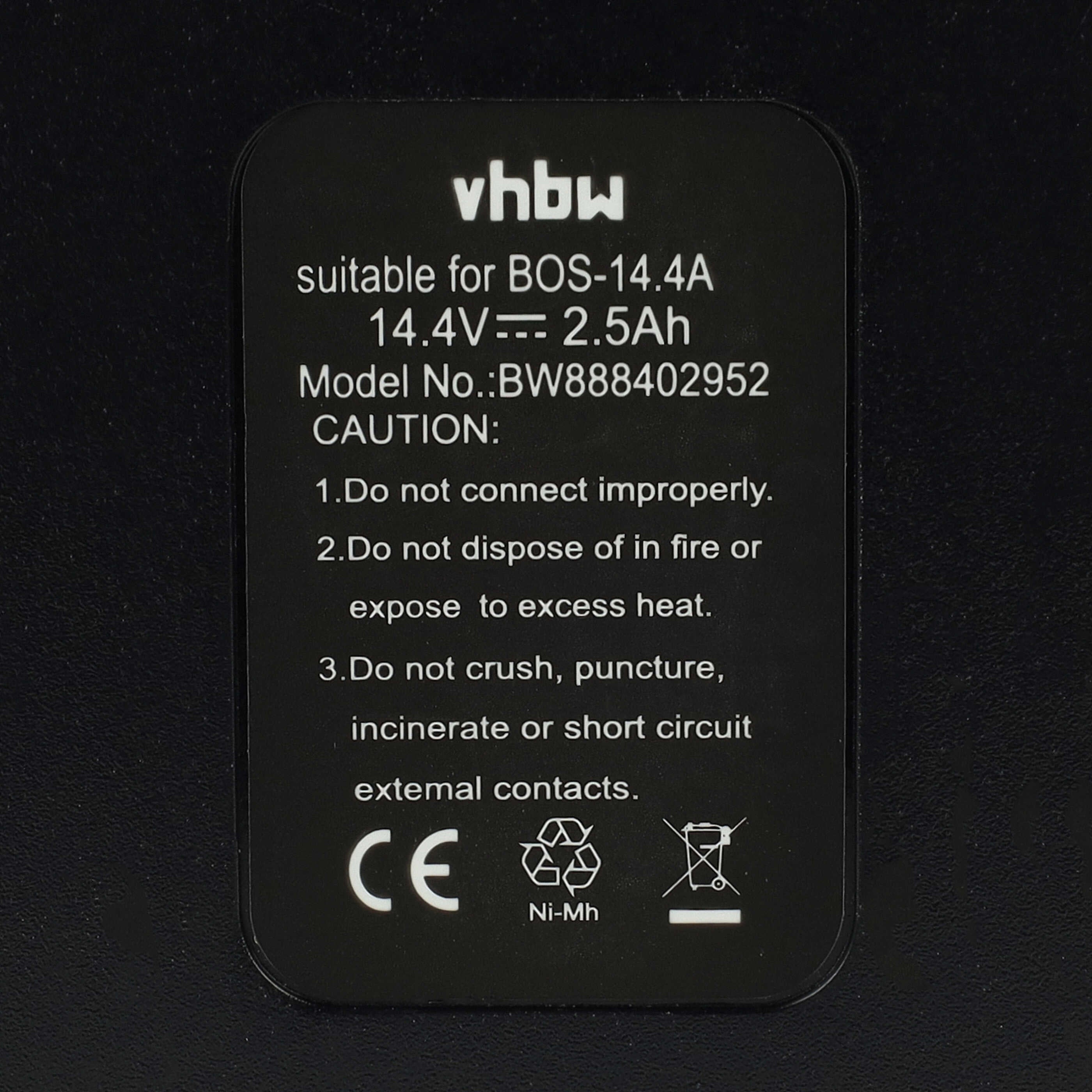 vhbw 1x Batterie remplacement pour Bosch 2 607 335 711, 2 607 335 699, 2 607 335 694, 2 607 335 686 pour outil électrique (2500 mAh, NiMH, 14,4 V) - 4