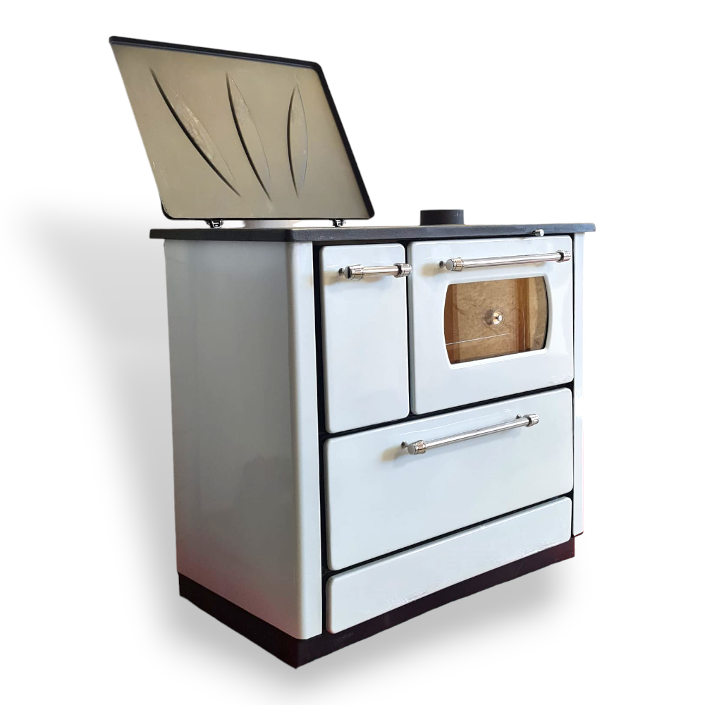Stufa cucina riscaldamento a legna con forno struttura in acciaio 9,06 kW Popular - Beige - 9