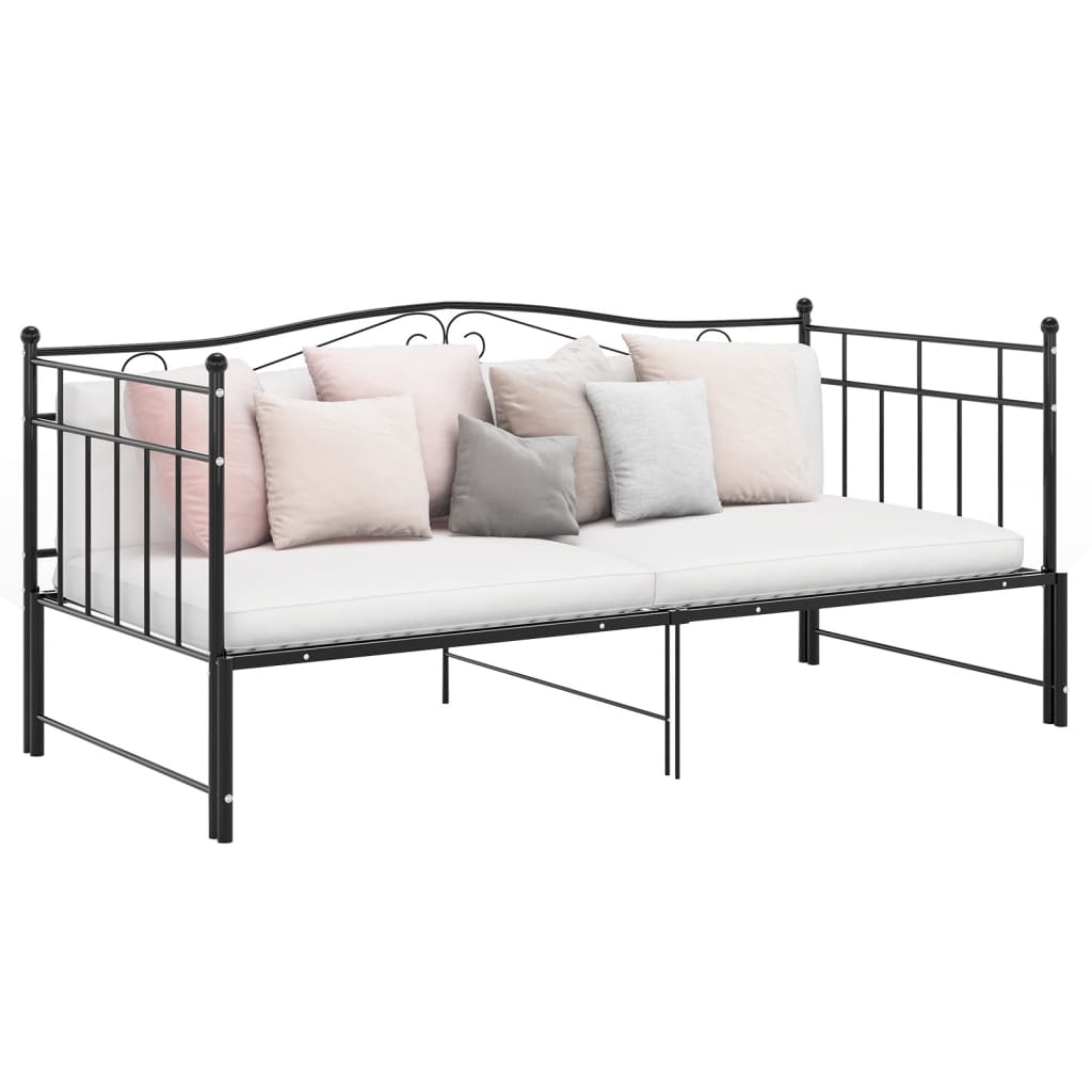 Sofa z wysuwaną ramą łóżka, czarna, metalowa, 90x200 cm vidaXL