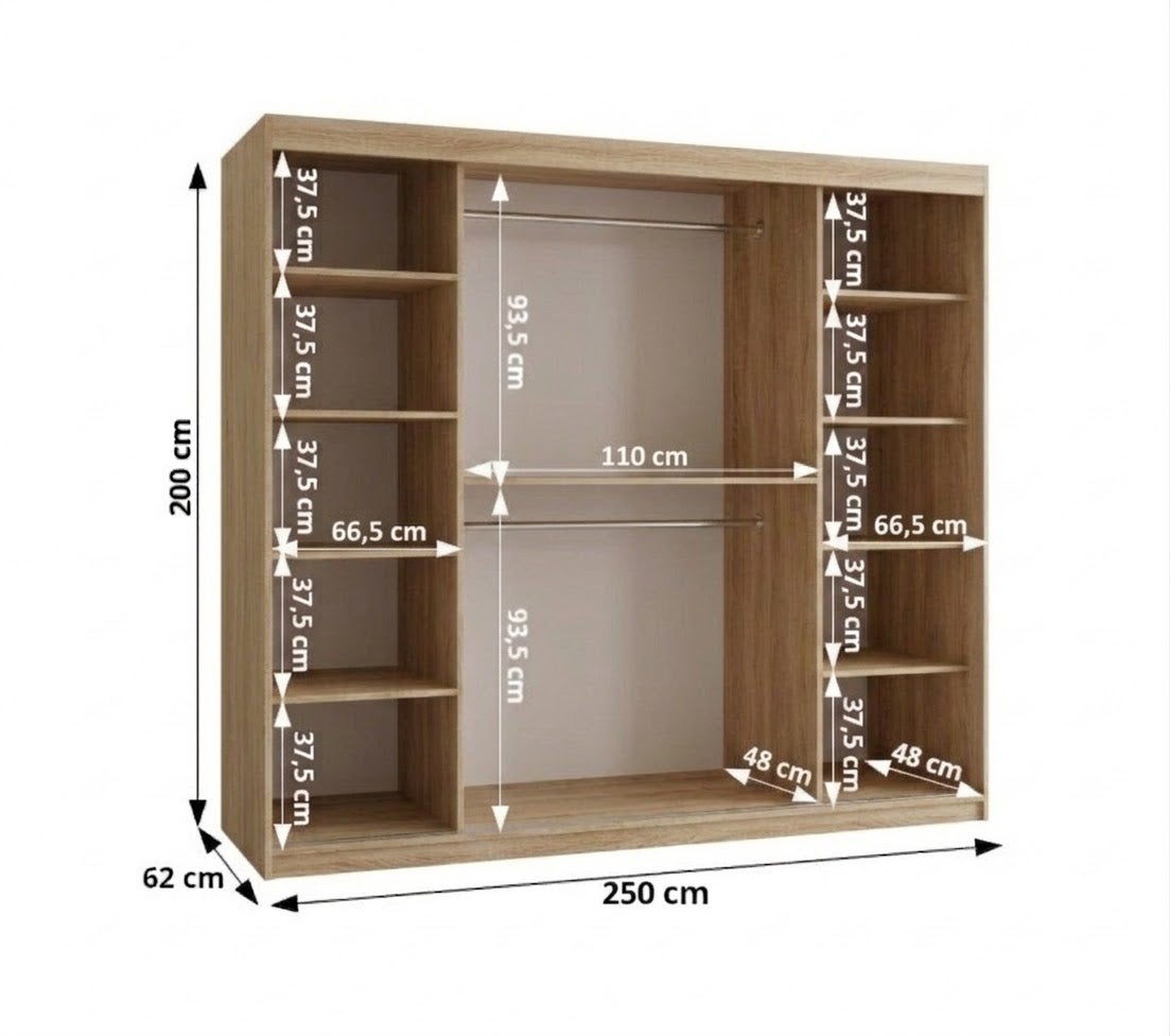 Szafa przesuwna garderoba ROYAL 250 x 62 x 200 cm Sonoma - 4