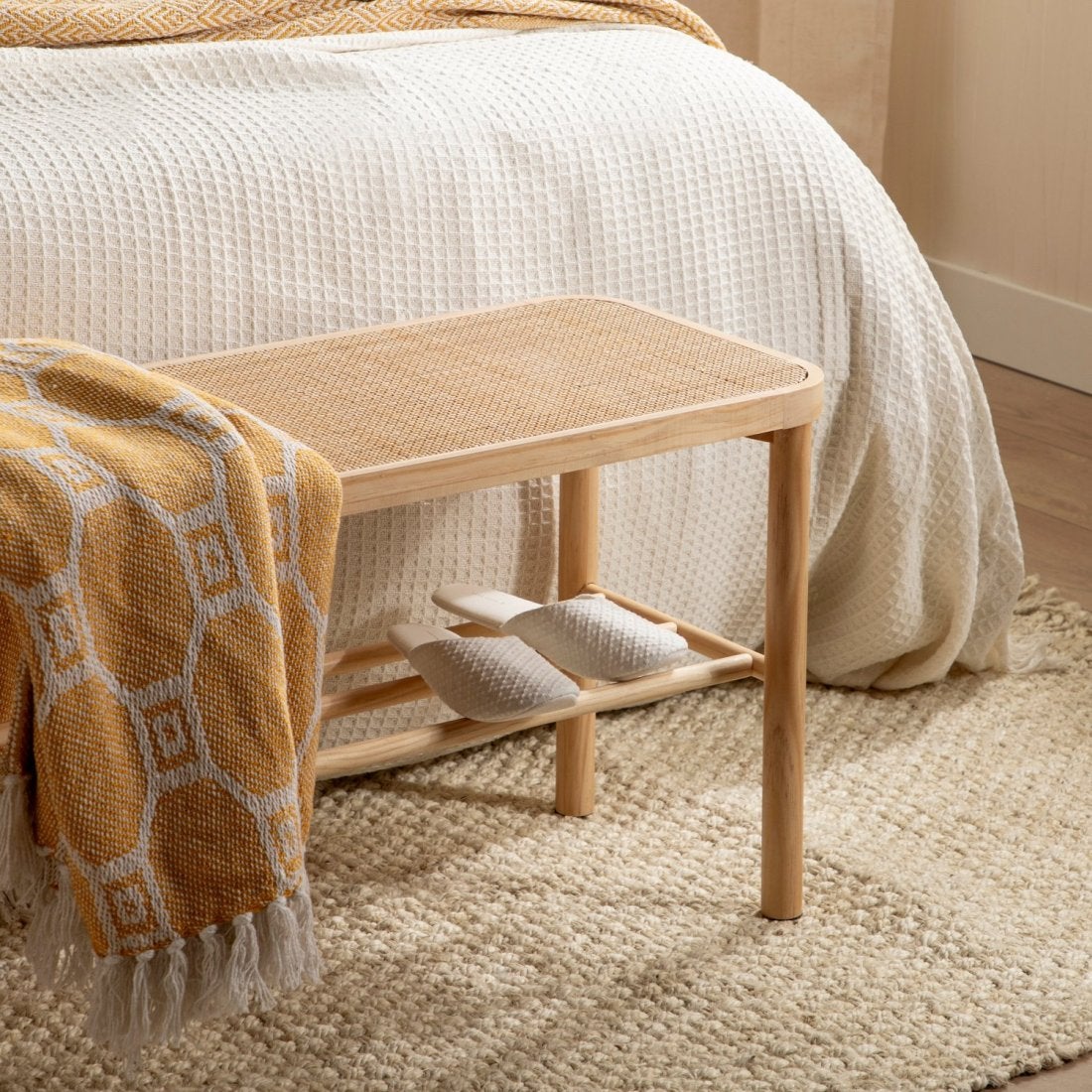 Banc en bois de pin et rotin naturel Loan - 4