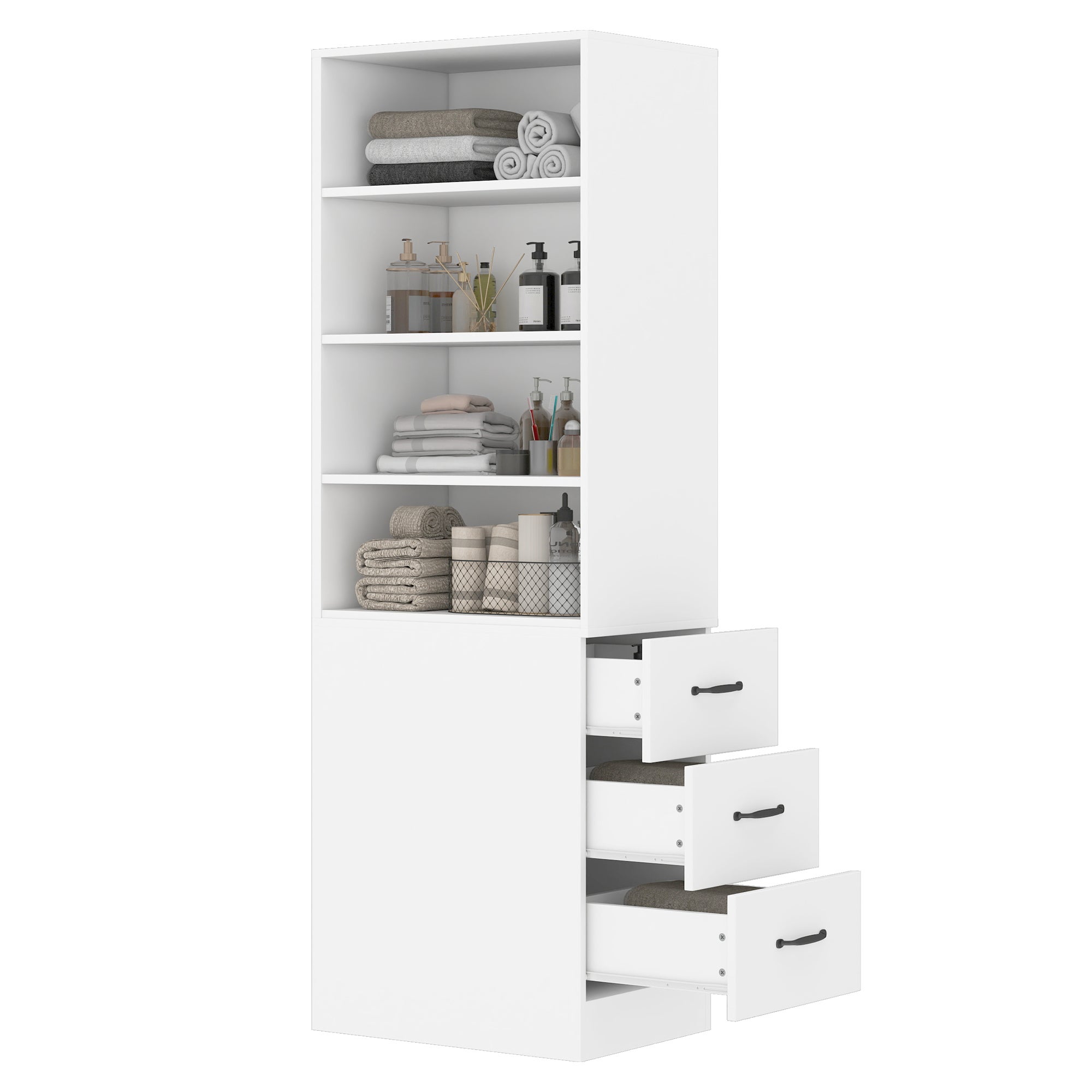 Estante extra estreita com 3 gavetas e 4 prateleiras ajustáveis - 60 x 38 x 180 cm - Aglomerado - Branco - 9