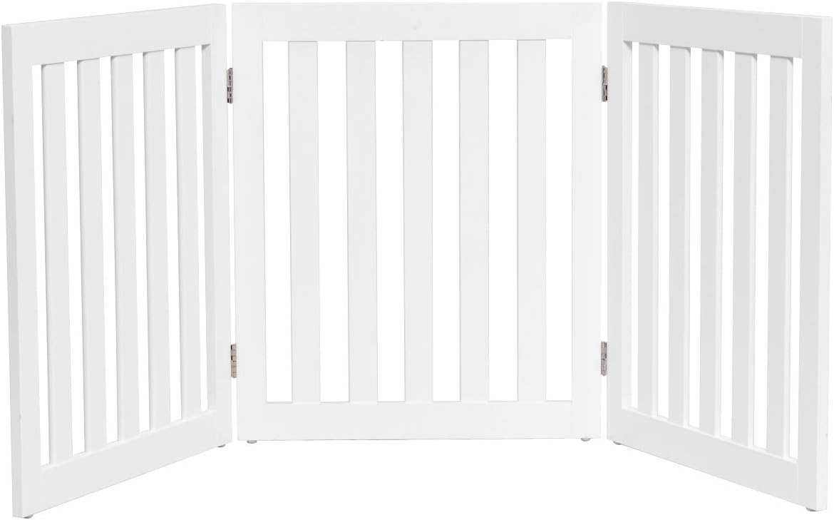 Cancelletto per Cani Pieghevole a 3 Pannelli, con 2 Piedi, in Legno, Ideale per Cani di Piccola/Media Taglia, Bianco - 2