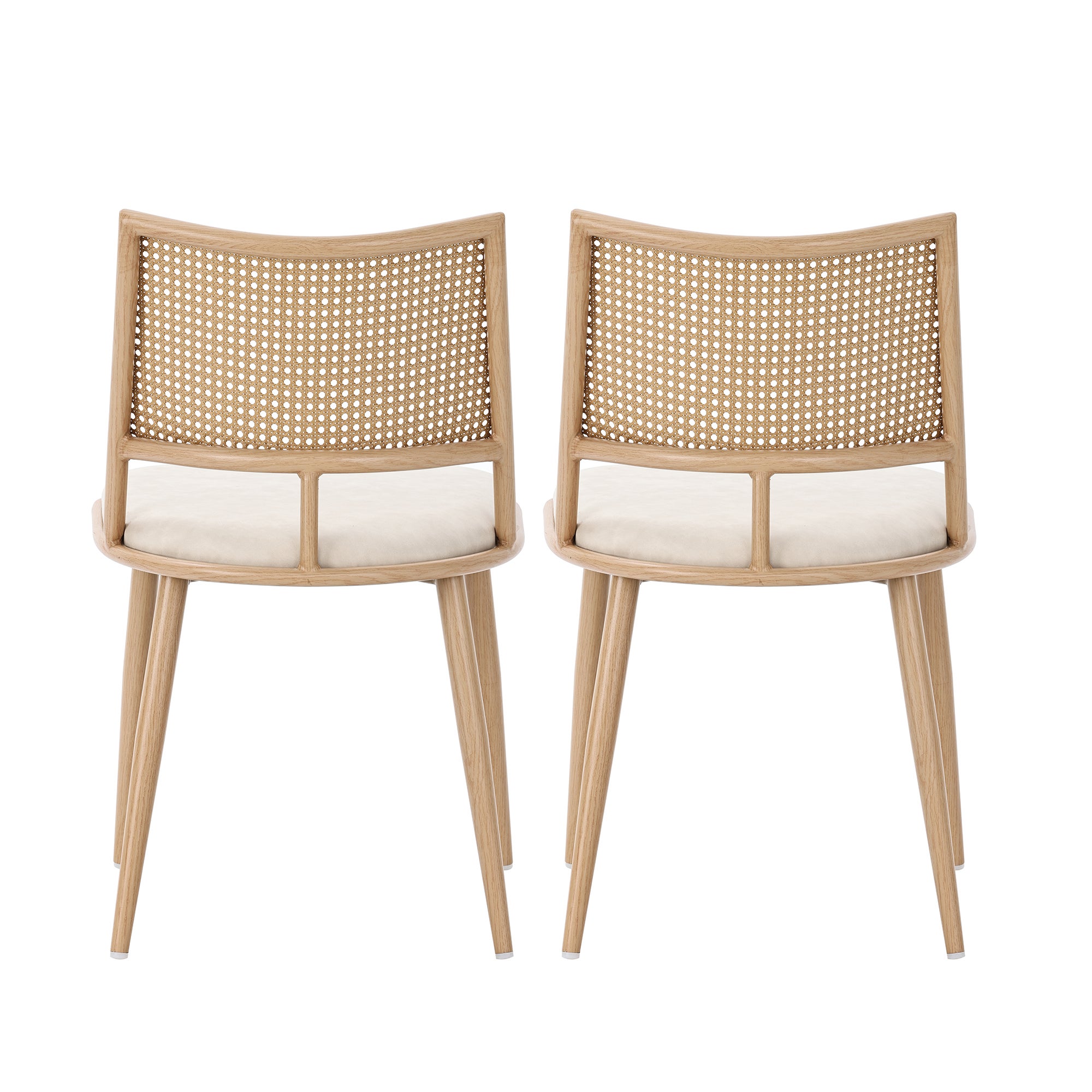 Lot de 2 chaises de salle à manger sans accoudoirs - Siège en cuir PU, dossier en rotin et pieds en métal - 50 x 48 x 80 cm - Beige - 7