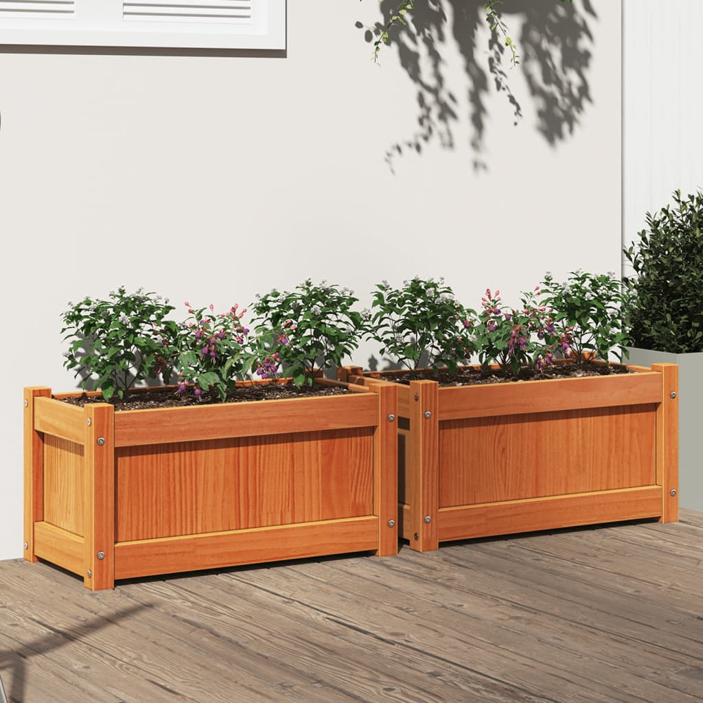 Lot de 2 Jardinières - Pots De Fleurs - Bac à Fleurs cire marron bois de pin massif - 2