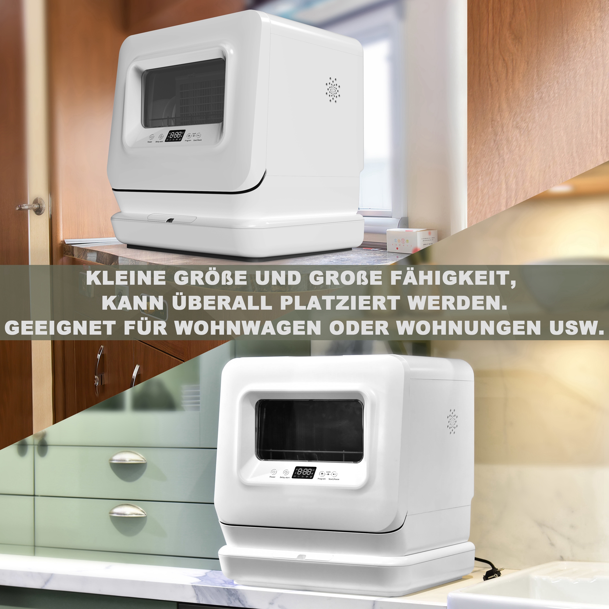 3 Sets tragbare Mini-Geschirrspüler, 5 Programme, Digitalanzeige, Wasserenthärter, obere untere Sprüharme, 5,7 Liter Wasser, 2 Wasserzulaufmethoden, g - 2