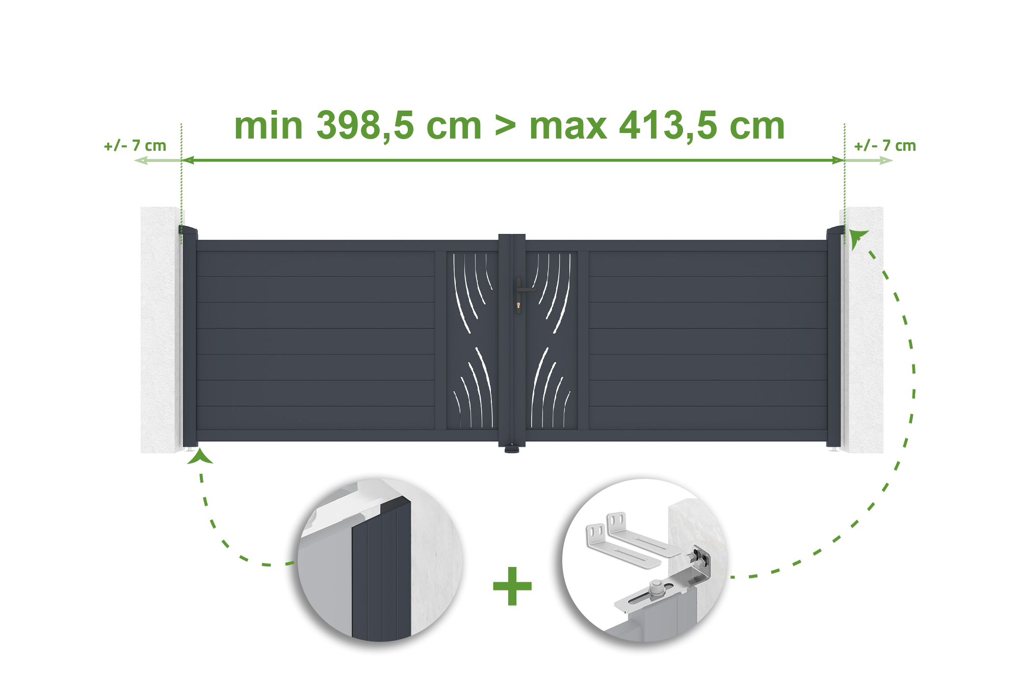 Brama skrzydłowa regulowana szerokość 4m VELETA H.120cm szara aluminiowa
