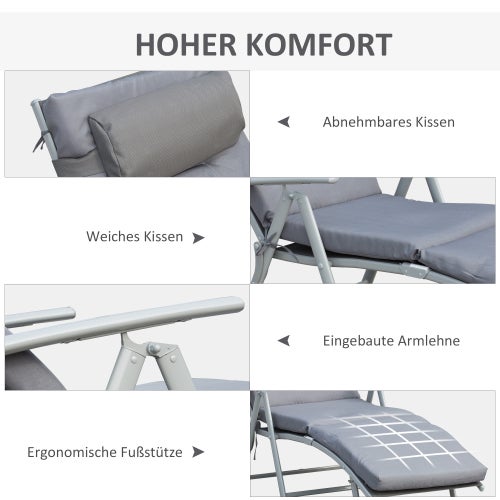 Chaise longue pliante de jardin et plage, dossier réglable 7 positions, métal gris avec coussin, 137x63,5x100,5 cm - 5